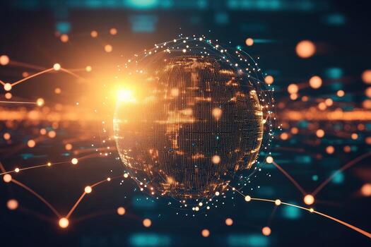 The sphere is surrounded by a network of dots and lines photo