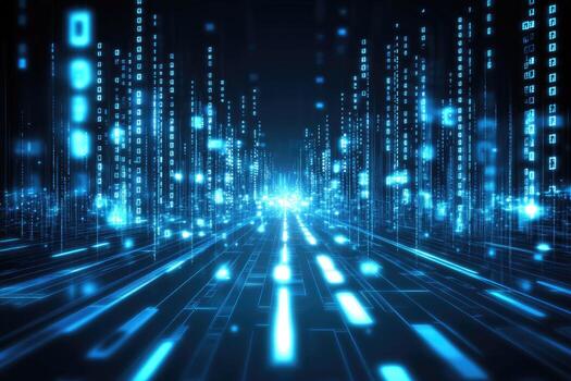 Digital data and binary code on a dark background photo