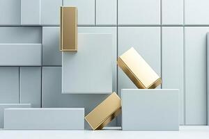 3d rendering of gold cubes and white cubes photo