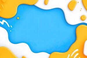 A splash of yellow and blue liquid on a blue background photo