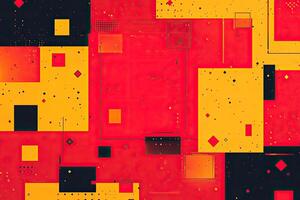 A red and yellow abstract background with squares and dots photo