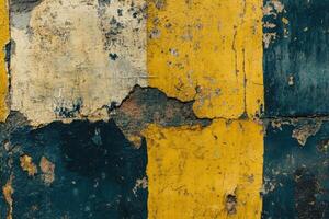 A close up of a yellow and blue painted wall photo