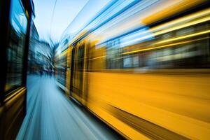 A blurry image of a yellow bus photo