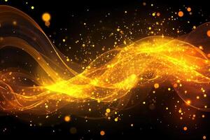 Golden glowing waves on black background photo