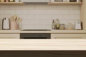 A kitchen table with a white counter and a wooden counter photo
