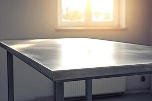 A table with a metal top photo