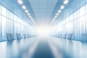 Empty conference room with chairs and a long table photo