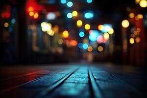 A blurry image of a wooden floor in a dark alley photo