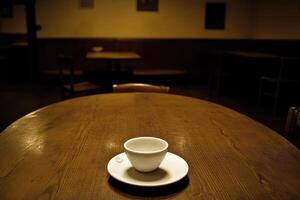 A coffee cup sitting on a table photo