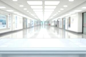 An empty white table in a hospital hallway photo