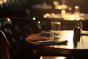 A table with empty glasses and a place setting photo