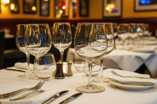 A table with empty wine glasses photo