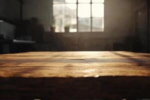 A table in a room with sunlight shining through the window photo