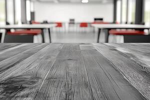An empty table in a room with chairs and tables photo
