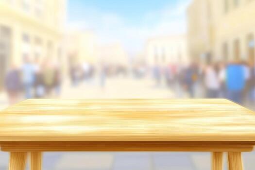 Table top with blurred background in front of a crowd photo
