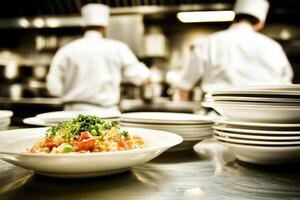 A chef is cooking in the kitchen photo