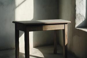 A table in a room with sunlight shining on it photo