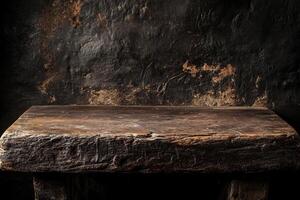A stone bench sitting in front of a wall photo