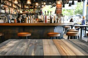 Table top in a bar with wooden floor photo