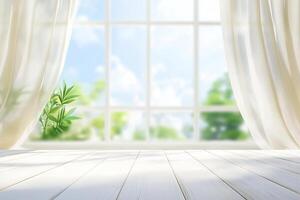 Empty room with white wood floor and window photo