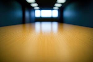 An empty conference table in a dark room photo