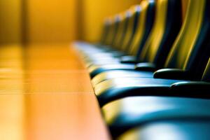 A row of chairs in a conference room photo