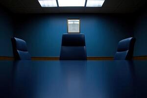 A conference room with two chairs and a table photo