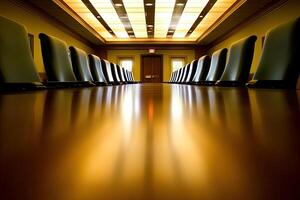 A long table with chairs in a conference room photo