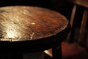 A wooden table with a chair photo