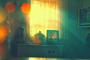 A window with a curtain photo