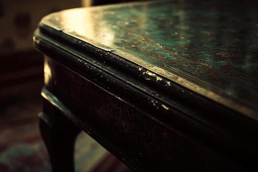A table with a green and black pattern photo