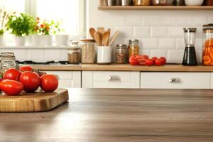 A wooden cutting board with tomatoes on it photo