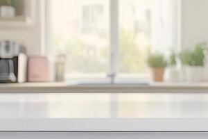 White kitchen counter with blurred background photo