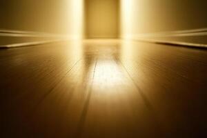 A long hallway with a light shining down on it photo