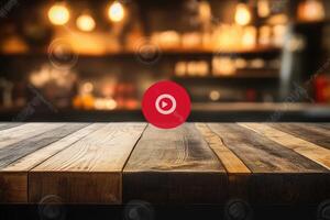 A wooden table with a red dot on it photo