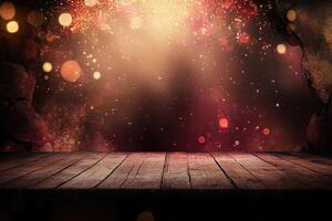 Wooden floor with lights and sparkles photo