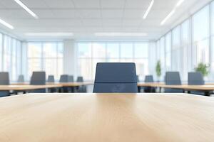 An empty conference room with chairs and a table photo