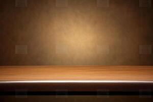 An empty wooden table in front of a brown background photo