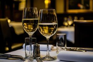Two glasses of champagne on a table photo