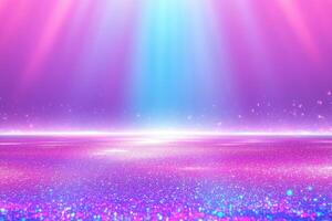 A pink and blue background with a spotlight photo