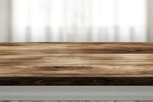 Wooden table top on white background photo