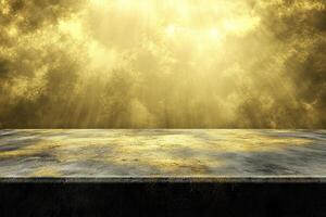 A golden table with a cloud background photo
