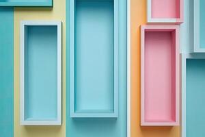 Colorful shelves with different colored shelves photo