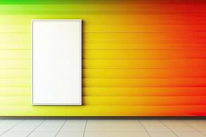 A white board on a wall in front of a colorful wall photo