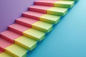 Colorful stairs on a blue and pink background photo