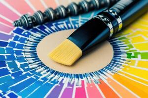A paintbrush and a color wheel with a paintbrush photo