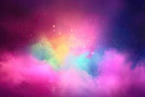 Colorful powder cloud background with stars and light photo