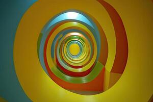 A colorful spiral shaped room with a light shining through it photo