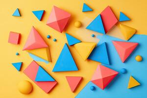 Colorful geometric shapes on a yellow and blue background photo