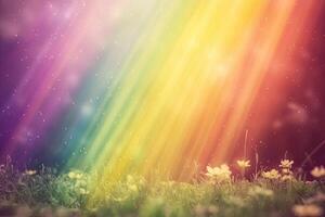 Rainbow over a field of flowers photo
